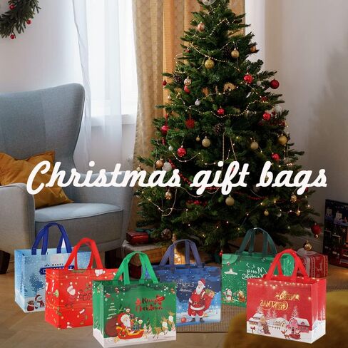 أكياس هدايا عيد الميلاد 12 قطعة من BAISDY، حقائب كبيرة قابلة لإعادة الاستخدام مع مقابض in Kuwait