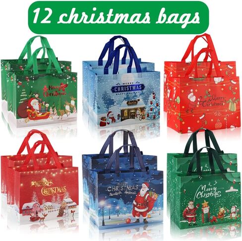 أكياس هدايا عيد الميلاد 12 قطعة من BAISDY، حقائب كبيرة قابلة لإعادة الاستخدام مع مقابض in Kuwait