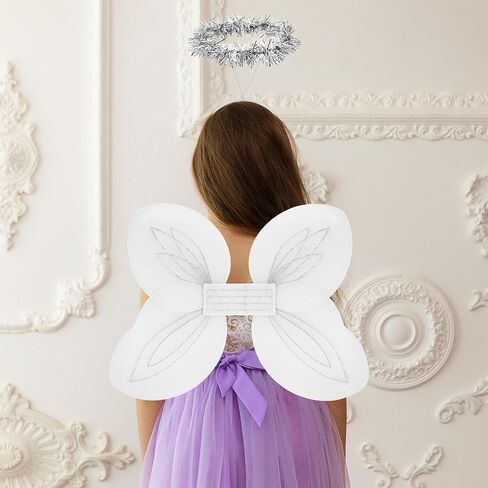Darware Angel Wings وHalo Sets؛ أزياء تنكرية لمسابقات عيد الميلاد والهالوين واللعب الإبداعي والمزيد باللون الأبيض والفضي in Kuwait