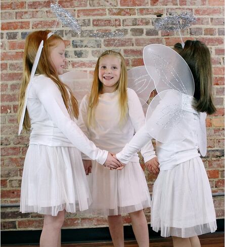 Darware Angel Wings وHalo Sets؛ أزياء تنكرية لمسابقات عيد الميلاد والهالوين واللعب الإبداعي والمزيد باللون الأبيض والفضي in Kuwait