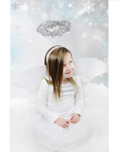 Darware Angel Wings وHalo Sets؛ أزياء تنكرية لمسابقات عيد الميلاد والهالوين واللعب الإبداعي والمزيد باللون الأبيض والفضي in Kuwait