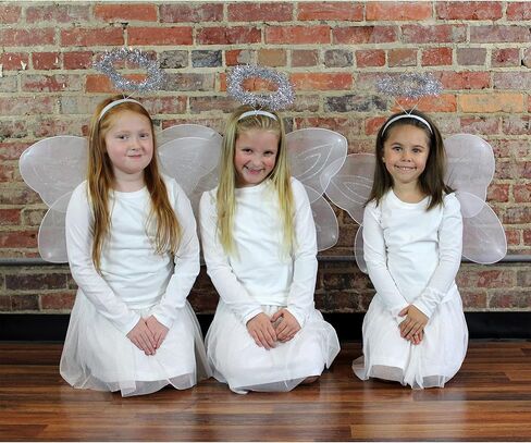 Darware Angel Wings وHalo Sets؛ أزياء تنكرية لمسابقات عيد الميلاد والهالوين واللعب الإبداعي والمزيد باللون الأبيض والفضي in Kuwait