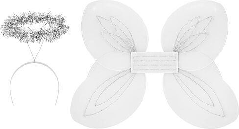 Darware Angel Wings وHalo Sets؛ أزياء تنكرية لمسابقات عيد الميلاد والهالوين واللعب الإبداعي والمزيد باللون الأبيض والفضي in Kuwait