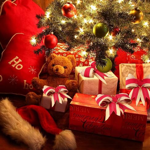 Lyrow 2 Rolls Christmas Burlap Ribbons Red Burlap Wired Ribbon for Present Wrap, Bows, Wreath, Garland, Present Basket, Christmas Tree Streamers DIY Crafts 2.5 Inch x 12 Yards in Saudi Arabia