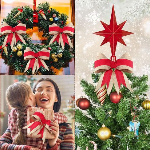 Lyrow 2 Rolls Christmas Burlap Ribbons Red Burlap Wired Ribbon for Present Wrap, Bows, Wreath, Garland, Present Basket, Christmas Tree Streamers DIY Crafts 2.5 Inch x 12 Yards in Saudi Arabia