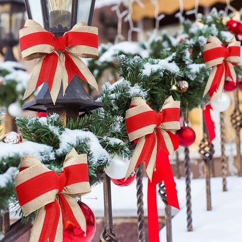 Lyrow 2 Rolls Christmas Burlap Ribbons Red Burlap Wired Ribbon for Present Wrap, Bows, Wreath, Garland, Present Basket, Christmas Tree Streamers DIY Crafts 2.5 Inch x 12 Yards in Saudi Arabia