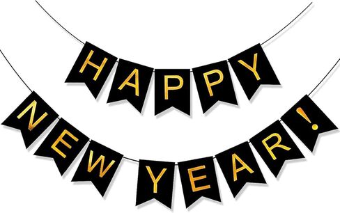 لافتة رأس السنة الجديدة السعيدة من KALOR، علامة رأس السنة الجديدة السعيدة باللون الأسود لديكورات رأس السنة الجديدة السعيدة 2024 ديكورات حفلات رأس السنة الجديدة in Kuwait