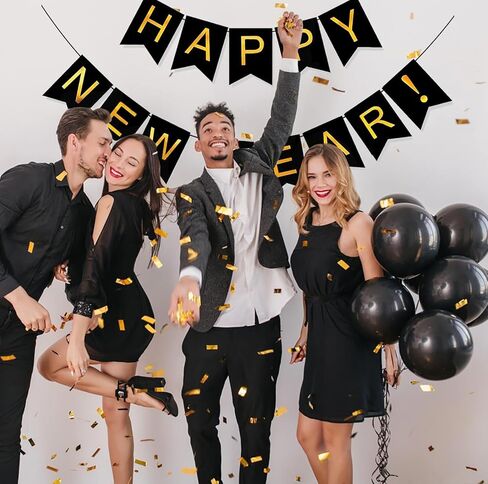 لافتة رأس السنة الجديدة السعيدة من KALOR، علامة رأس السنة الجديدة السعيدة باللون الأسود لديكورات رأس السنة الجديدة السعيدة 2024 ديكورات حفلات رأس السنة الجديدة in Kuwait