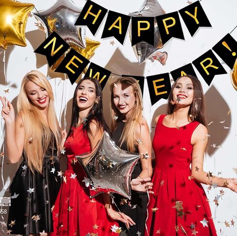 لافتة رأس السنة الجديدة السعيدة من KALOR، علامة رأس السنة الجديدة السعيدة باللون الأسود لديكورات رأس السنة الجديدة السعيدة 2024 ديكورات حفلات رأس السنة الجديدة in Kuwait