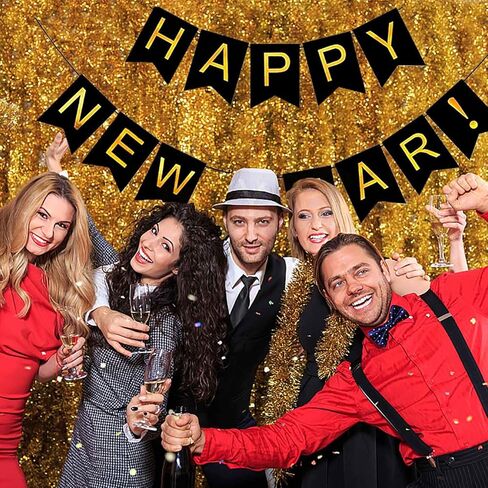 لافتة رأس السنة الجديدة السعيدة من KALOR، علامة رأس السنة الجديدة السعيدة باللون الأسود لديكورات رأس السنة الجديدة السعيدة 2024 ديكورات حفلات رأس السنة الجديدة in Kuwait