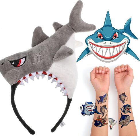 قبعة DEODARI Shark Headband Shark التنكرية للأطفال مع وشم القرش من أجل هدايا حفلات القرش، قطعة واحدة... in Kuwait