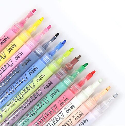 ELakiss Acrylic Paint Pens - 12 Colours Acrylic for Rock Painting, Ceramic, Porcelain, Glass, Stones, Pebbles, Fabric, Wood & DIY Mug Design(0.7mm Tip) in Kuwait