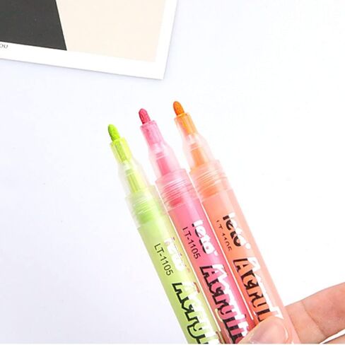 ELakiss Acrylic Paint Pens - 12 Colours Acrylic for Rock Painting, Ceramic, Porcelain, Glass, Stones, Pebbles, Fabric, Wood & DIY Mug Design(0.7mm Tip) in Kuwait