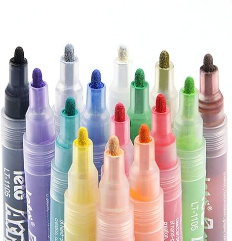 ELakiss Acrylic Paint Pens - 12 Colours Acrylic for Rock Painting, Ceramic, Porcelain, Glass, Stones, Pebbles, Fabric, Wood & DIY Mug Design(0.7mm Tip) in Kuwait