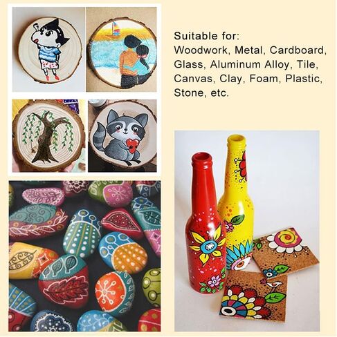 ELakiss Acrylic Paint Pens - 12 Colours Acrylic for Rock Painting, Ceramic, Porcelain, Glass, Stones, Pebbles, Fabric, Wood & DIY Mug Design(0.7mm Tip) in Kuwait