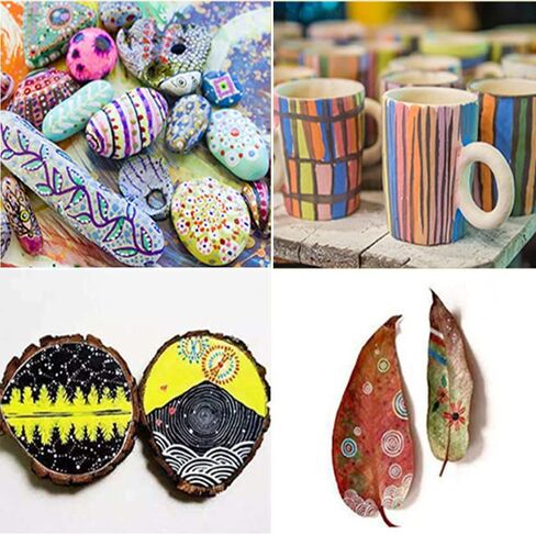 ELakiss Acrylic Paint Pens - 12 Colours Acrylic for Rock Painting, Ceramic, Porcelain, Glass, Stones, Pebbles, Fabric, Wood & DIY Mug Design(0.7mm Tip) in Kuwait