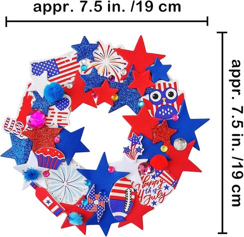 Winlyn 12 Sets 4th of July Craft Kits Patriotic Crafts DIY Patriotic Wreath Signs Ornaments Decorations Art Sets Red White Blue Star USA Flag Pinwheel Foam Stickers Arts and Crafts for Kids Activities in Saudi Arabia