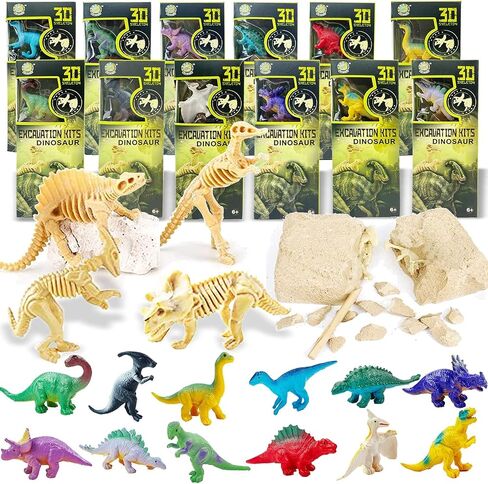 12 Pack: Dinosaur Excavation Kits for Kids, Dino Dig Kits, 3D Dig a Dinosaur Fossil and Figure Sets, Bulk Science Education Toys for Paleontology Archaeology STEM Learning Kids Activity Party Favors in Saudi Arabia