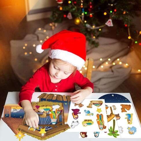 24 قطعة من ملصقات عيد الميلاد اصنع ملصق مشهد المهد مع الحبال ملصقات المهد حرفة عيد الميلاد DIY الحرف اليدوية لمشهد المهد لوازم الحفلات موضوع ديني لعبة الحفلات التعليمية نشاط هدية in Saudi Arabia