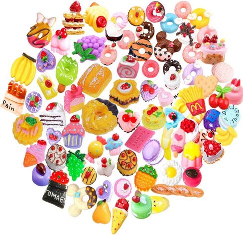20 pcs Mix Lot 3D Slime Charm Slices Dessert Cake Ice Cream Bread Donut Cookie Candy Resin Flatback Bead Button for DIY Scrapbooking Embellishment, Phonecase Hair Clip Jewelry Craft Accessory (20) in Kuwait