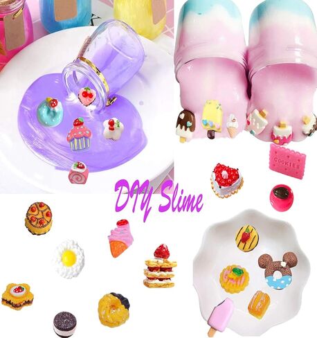 20 pcs Mix Lot 3D Slime Charm Slices Dessert Cake Ice Cream Bread Donut Cookie Candy Resin Flatback Bead Button for DIY Scrapbooking Embellishment, Phonecase Hair Clip Jewelry Craft Accessory (20) in Kuwait