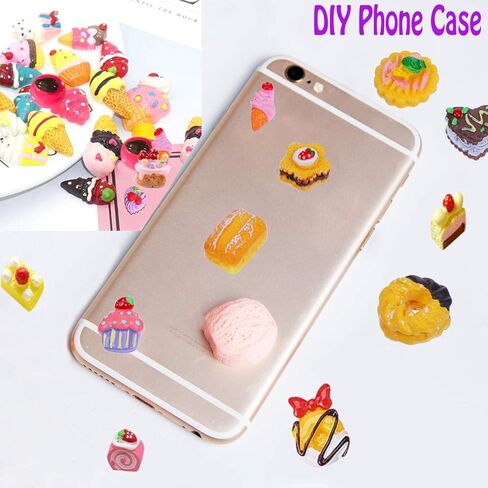20 pcs Mix Lot 3D Slime Charm Slices Dessert Cake Ice Cream Bread Donut Cookie Candy Resin Flatback Bead Button for DIY Scrapbooking Embellishment, Phonecase Hair Clip Jewelry Craft Accessory (20) in Kuwait