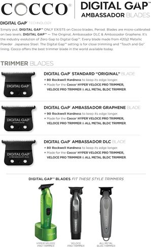 مجموعة Cocco® Hyper Veloce Pro Trimmer: أدوات التشذيب الدقيقة للمحترفين، شفرة الجرافين Digital Gap™ Ambassador، محرك DC عالي عزم الدوران، معدني بالكامل، لاسلكي (إصدار محدود باللون الأخضر) in Kuwait