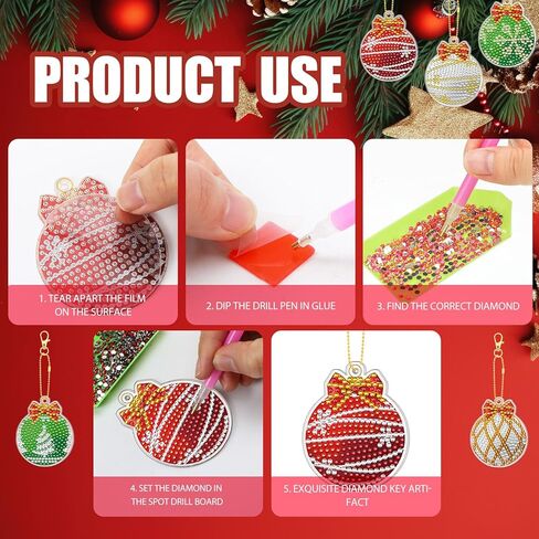 Quelay 30 قطعة كرة عيد الميلاد الماس اللوحة سلاسل المفاتيح DIY الماس الفن سلاسل المفاتيح عدة 5D شنقا الماس الفن عيد الميلاد الحلي الماس اللوحة سلاسل المفاتيح للمبتدئين الأطفال البالغين لوازم الحرف in Kuwait