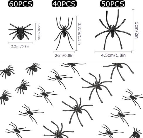 BAINFE 3 Sizes 150 Pieces Plastic Spiders Halloween Realistic Small Spiders Fake Tiny Spider for Halloween Party Decorations in Kuwait