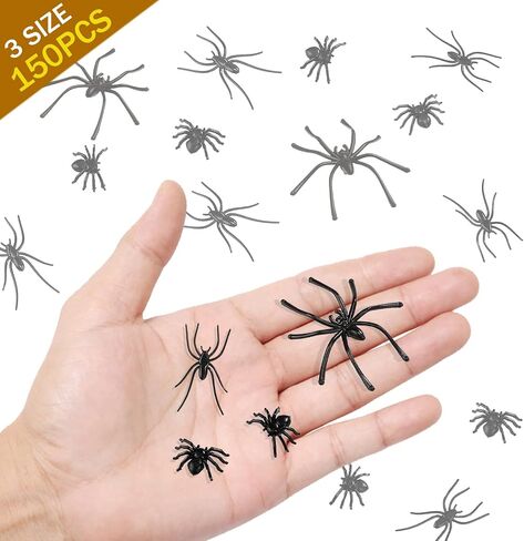 BAINFE 3 Sizes 150 Pieces Plastic Spiders Halloween Realistic Small Spiders Fake Tiny Spider for Halloween Party Decorations in Kuwait