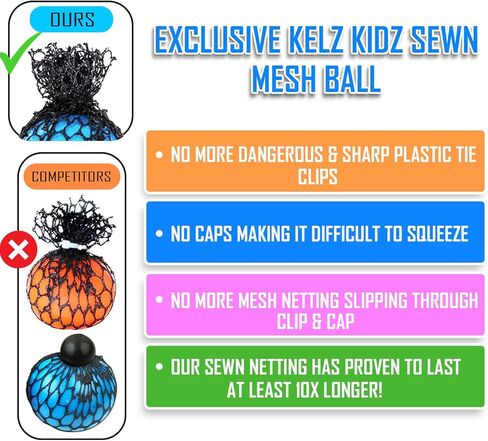 KELZ KIDZ جودة عالية ومتينة متوسطة (2.5 بوصة) شبكة ذات نتوءات مع شبكة مخيطة حصرية! (12 حزمة) in Kuwait