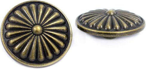 Bezelry 10 Pieces Flower Shield Metal Shank Buttons. 23mm (7/8 inch) (Antique Silver) in Kuwait