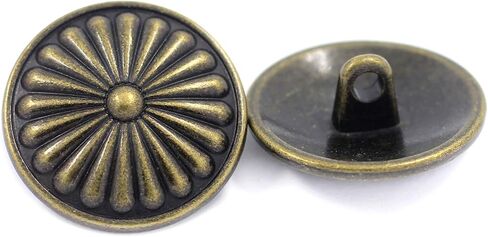 Bezelry 10 Pieces Flower Shield Metal Shank Buttons. 23mm (7/8 inch) (Antique Silver) in Kuwait