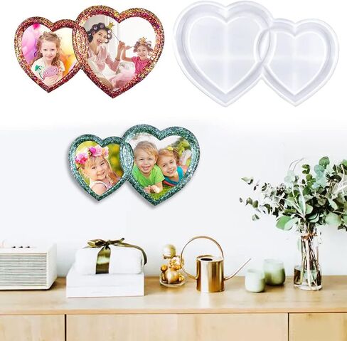 Voyyphixa Photo Frame Resin Mold Double Heart Shaped, Picture Frame Silicone Molds, DIY Personalized Photo Frame Epoxy Resin Mold for DIY Crafts, Valentine Wedding Home Decor (Double Heart Shaped) in Kuwait