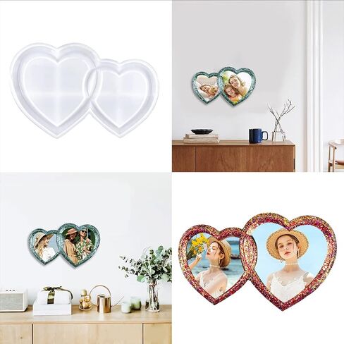 Voyyphixa Photo Frame Resin Mold Double Heart Shaped, Picture Frame Silicone Molds, DIY Personalized Photo Frame Epoxy Resin Mold for DIY Crafts, Valentine Wedding Home Decor (Double Heart Shaped) in Kuwait