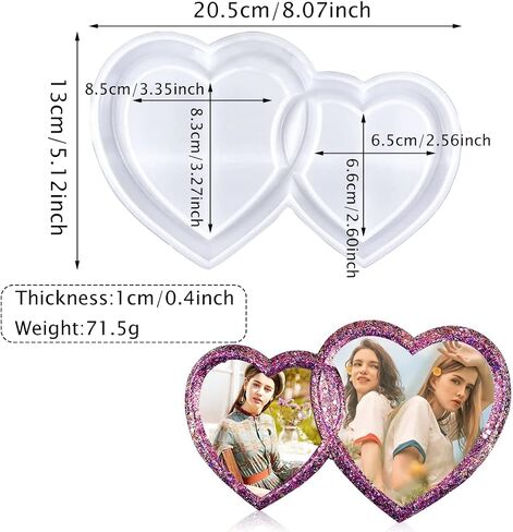 Voyyphixa Photo Frame Resin Mold Double Heart Shaped, Picture Frame Silicone Molds, DIY Personalized Photo Frame Epoxy Resin Mold for DIY Crafts, Valentine Wedding Home Decor (Double Heart Shaped) in Kuwait