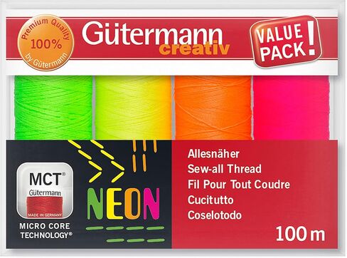 مجموعة خيوط الخياطة الإبداعية من Gütermann مع 4 بكرات خياطة - جميع الخيوط 100 متر بألوان نيون ساطعة in Saudi Arabia