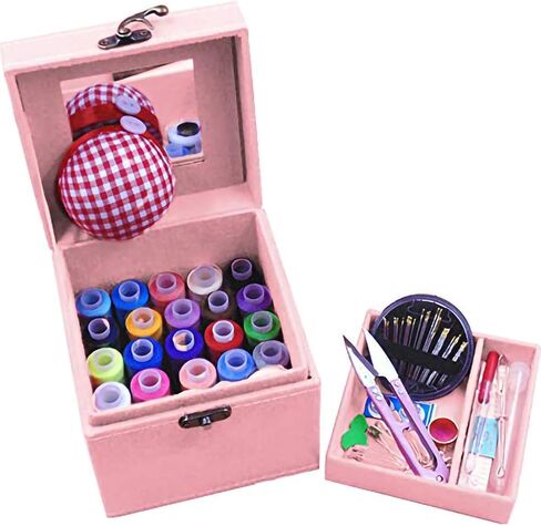 TINTON LIFE 2 Layers Sewing Kits with Vintage Box Sewing Accessories Supplies Kits for Adults Kids Beginner Travel Sewing Basket Metal Handle Blue in Saudi Arabia