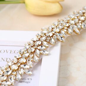 Luxury Bling Crystal Rhinestone Applique Trims 1 Yard for Bridal Belt- Gold(36.61'' x 1.38'') in Kuwait