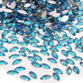 500 Piece Crystal Rhinestones, Crystal Beads Flat Back Teardrop Rhinestones Horse Eye Shape Craft Crystals for Decoration Clothing DIY Party Decor, 7x15mm (Dark Blue)