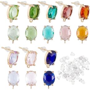 SUPERFINDINGS مكعب زركونيا القرط النتائج الزجاج الذهب القرط النتائج البيضاوي الأذن ثقب المقابس مع حلقة لتعلق القرط صنع المجوهرات