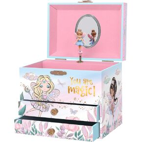 صندوق مجوهرات الجنية الموسيقية من Giggle & Honey للفتيات - صندوق موسيقى للأطفال مع جنية دوارة ومرآة، هدايا عيد ميلاد الأميرة للفتيات الصغيرات، صناديق مجوهرات للأطفال للأعمار من 3 إلى 10 سنوات - 6.8 × 5.3 × 6 بوصات in Kuwait