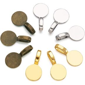 Cheriswelry 60pcs 3colors Tibetan Alloy Rectangle Glue-on Flat Pad Bails Spoon Bails Pendants Charms Cabochon Connector Hanger for DIY Pendant Necklace Earrings Jewelry Making Findings