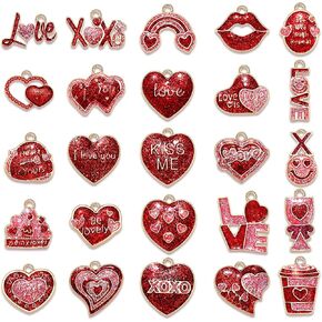 CEALXHENY 25/40PCS Valentine’s Day Charms, Red Heart Charms for Jewelry Making, Glitter Rhinestone LOVE XOXO Heart Pendant Charms for Bracelet Necklace Earring Making DIY Valentine’s Accessory Gifts in Saudi Arabia