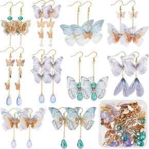 SUNNYCLUE 1 Box DIY 10 Pairs Butterfly Wing Charms Filigree Butterflies Charms Earring Making Starter Kits Fabric Insect Wings Charm Faceted Glass Beads for Jewelry Making Kit Adult Women Craft in Saudi Arabia