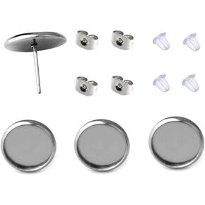 40 Pcs Stainless Steel Stud Earring Cabochon Setting Post Cup Fit for 12mm,80 Pcs Earring Backs (fit for 12mm)
