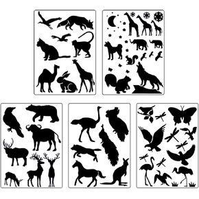 5Pcs Reusable Hollow Painting Silhouette Stencils Drawing Template Stencils Fast Draw Stencil Art Templates DIY Drawing Template Graffiti Stencils for Adults and Children (Animals)