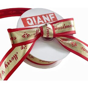 شريط QIANF لعيد الميلاد، مقاس 2.54 سم × 25 ياردة، أشرطة لامعة ذهبية متلألئة مع نص عيد ميلاد سعيد لتغليف الهدايا، الحرف اليدوية اليدوية، زينة عيد الميلاد، أحمر in Kuwait