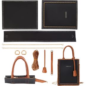WADORN 15pcs Leather Knitting Crochet Bags Making Kit, DIY PU Leather Craft Bag Sewing Material Handbag Making All Accessories Purse Cross Stitch Kits Bag Making Supplies, 7×8.6 Inch(Black)