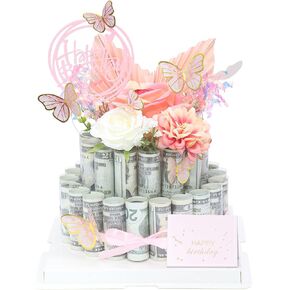 DTESL Gifting Cash Gift Boxes,Happy Birthday Day Money Gift Box,Money Flower Cake Fake Cake Gift Box，for Birthday/Valentine's Day Unique Surprise Gift (Black gold-one tier)